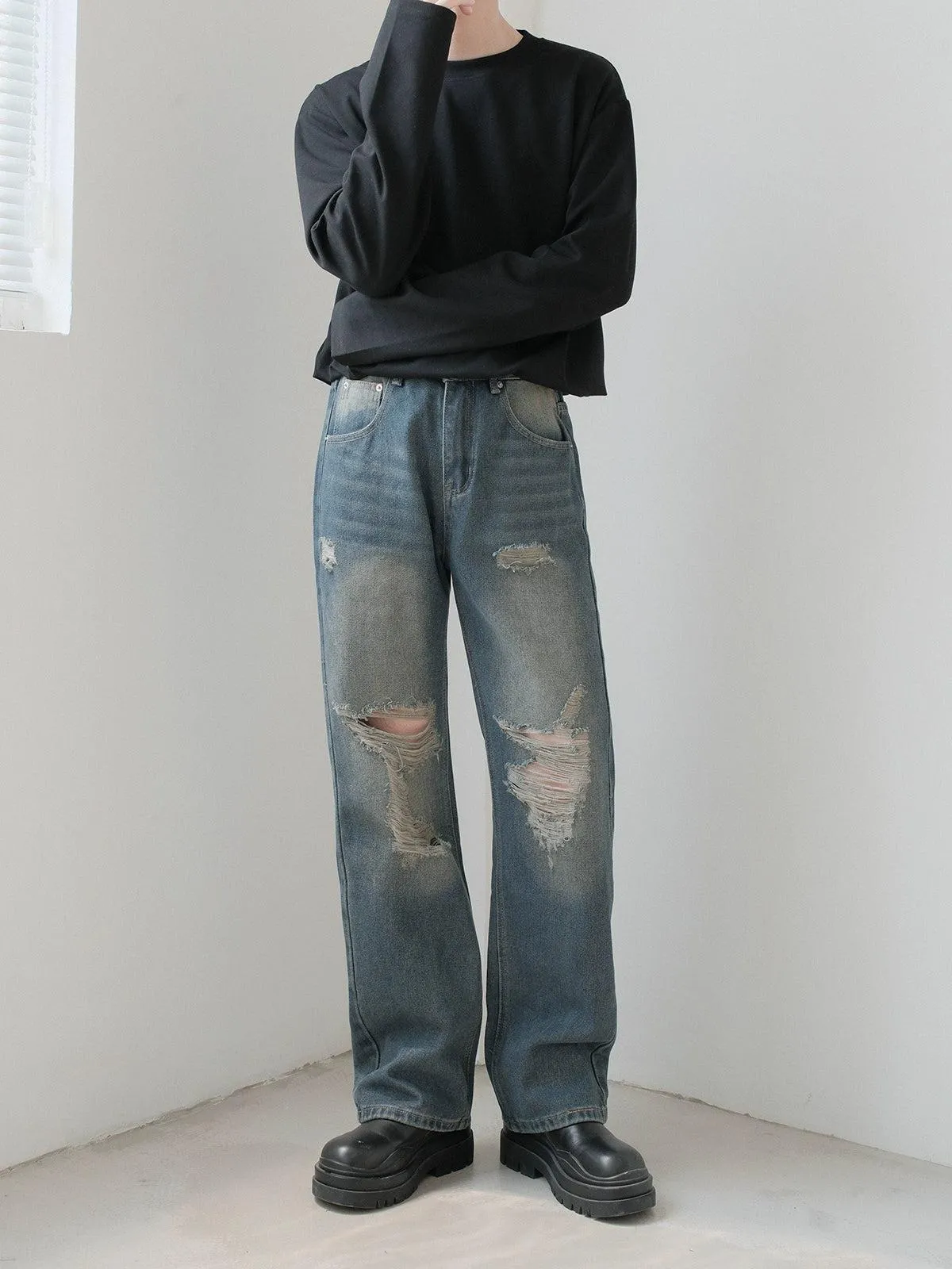 Zhou Cat Whiskers Ripped Fit Jeans